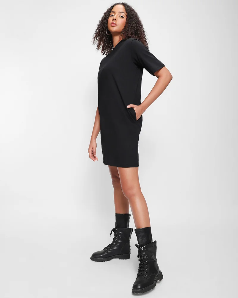 bewakoof Women's Black Oversized T-Shirt Dress